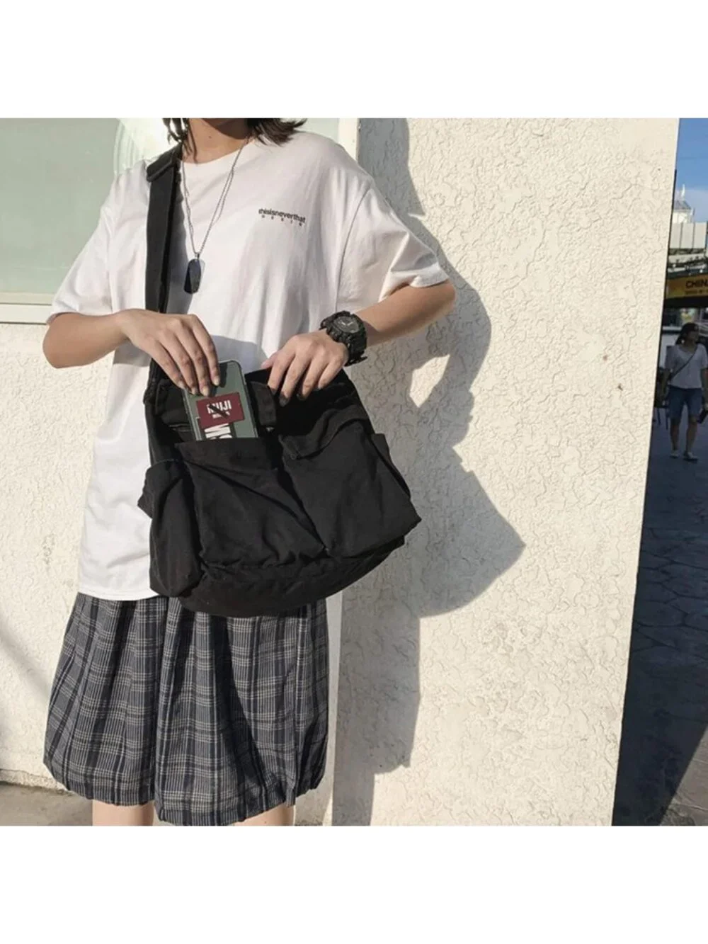 Women's Black Travel Canvas Zipper Crossbody Shoulder Laptop Bag